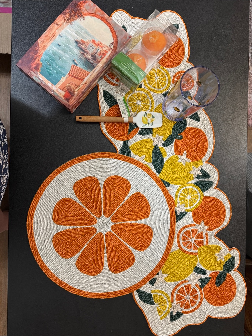 Ashland Orange & Yellow Citrus Beaded Table Runner, Placemat Set and more